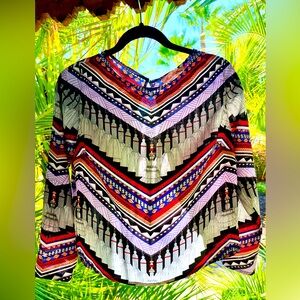 Gorgeous Mara Hoffman Long Sleeve Geometric tribal Top, S Open back